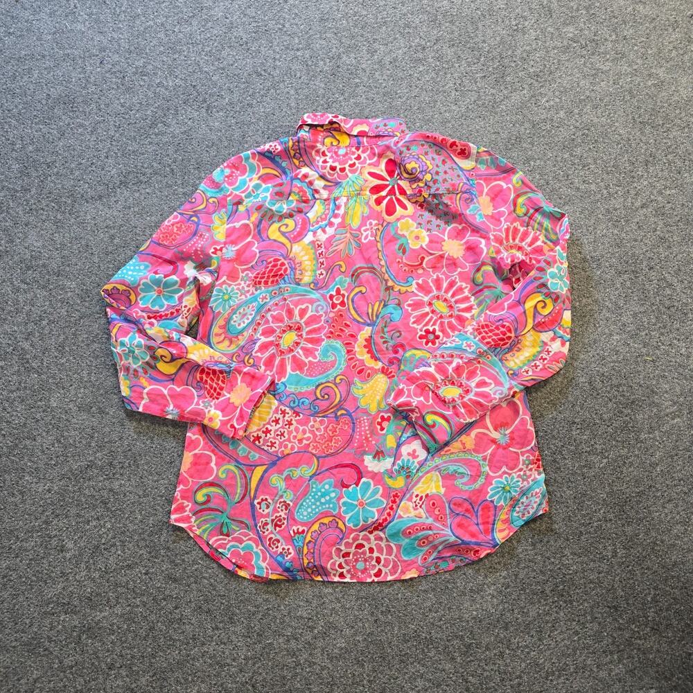 Talbots Top Womens Size Medium Pink Floral Button Up Long Sleeve Colorful Casual - Picture 8 of 9